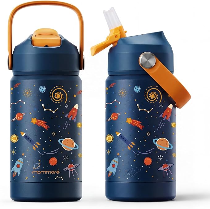 Mommore Kids Water Bottle 12 oz, Insulated Stainless Steel Water Bottle with Straw, Leakproof & BPA-Free, Vacuum Insulated Travel Water Bottle for School, Outdoor Universe-1 Pc