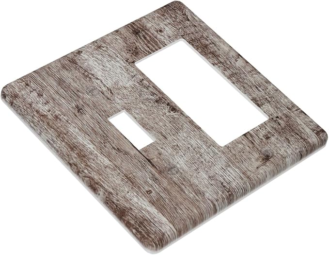 Outlet Covers Rustic Wood Grey Brown Vintage Wooden Plank 2 Gang Combo Light Switch Cover Plate Toggle Rocker Wallplates Decorative Switch Plates and Outlet Covers for Farmhouse Home Decor