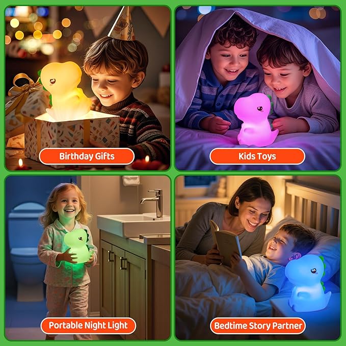 OneFire Dinosaur Toys for Kids 3-5,16 Colors+Silicone+Dimmable+12 Hr Use Night Light for Kids Night Light,Toys for 3-8 Year Old Boy,Toddler Birthday Gift,Dinosaur Room Decor for Boys,Girl,Baby,Toddler