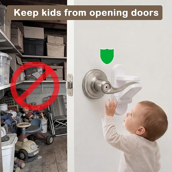 Childproof Door Lever Lock(2 Pack) Door Locks for Kids Safety,Preventing Babies From Opening Doors,Child Proof Door Lock with 3M Adhesive,Easy Install & Remove,Durable ABS,White