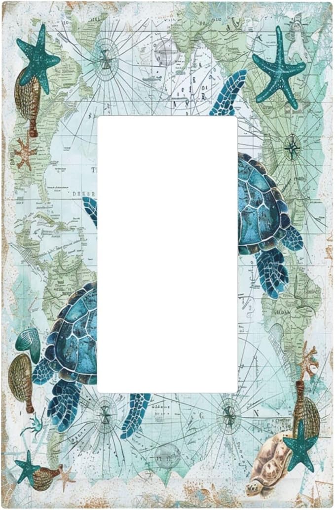 Decorative Outlet Covers Nautical Green Sea Turtles Beach Blue Ocean 1 Gang Single Rocker Light Switch Cover Plate Wall Plates Gfci Faceplate For Bathroom Kids Room Decor
