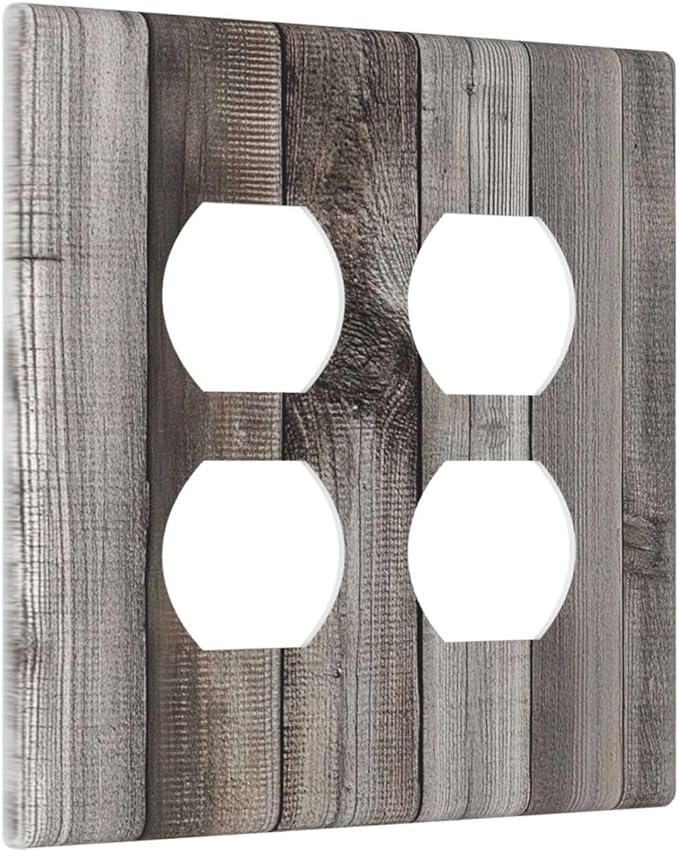 Outlet Covers Vintage Brown Gray Wood Texture 2 Gang Double Duplex Decorative Light Switch Covers Electrical Wallplates Socket Faceplate For Farmhouse Cabin Decor