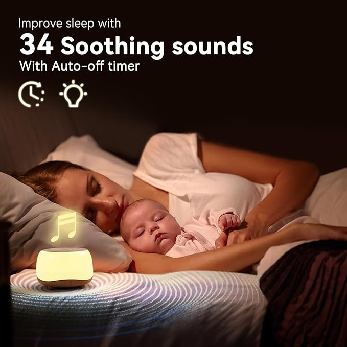 HEYAXA White Noise Sound Machine with 7 Colors Night Light 34 Soothing Sounds, Portable Sound Machine for Baby Adults Kids Sleep with 30 Volume Levels 4 Timers Adjustable Brightness (Black)