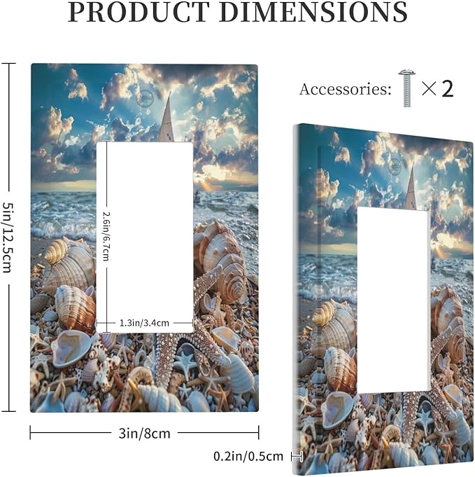 Outlet Covers Summer Sea Beach Starfish Seashell Sailboat 1 Gang Light Switch Cover Plate Single Rocker Switch plate Covers Decorative Wall Plates Electrical GFCI Receptacle for Home Decor