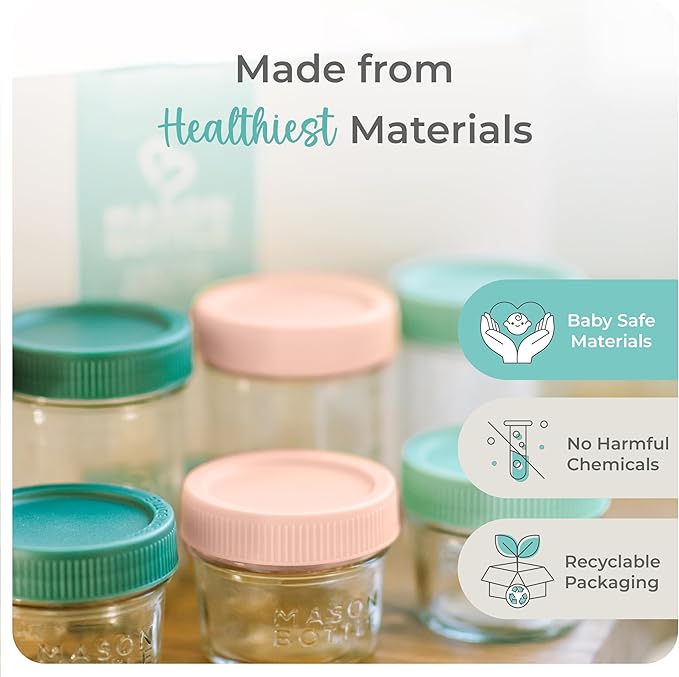 Mason Bottle Breast Milk Storage Jars (4oz & 8oz, 8-Pack) – Reusable Glass Baby Food Containers with Lid for Baby Formula & Breastmilk – Airtight, Stackable, Freezable (Deep Ocean)