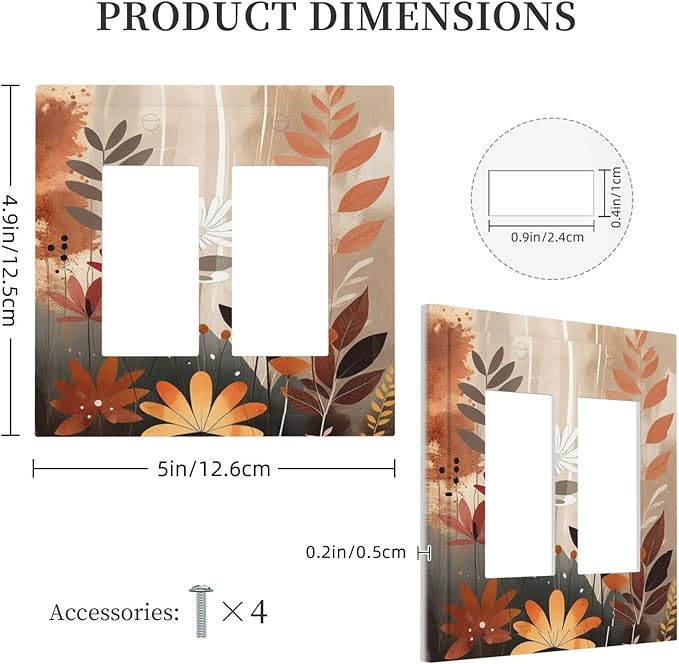Boho Minimalist Vintage Wildflowers Plant Floral Art Watercolor Decorative Outlet Covers 2 Gang Double Gfci Rocker Electrical Wall Panels Light Switch Cover Plate for Bedroom Living Room