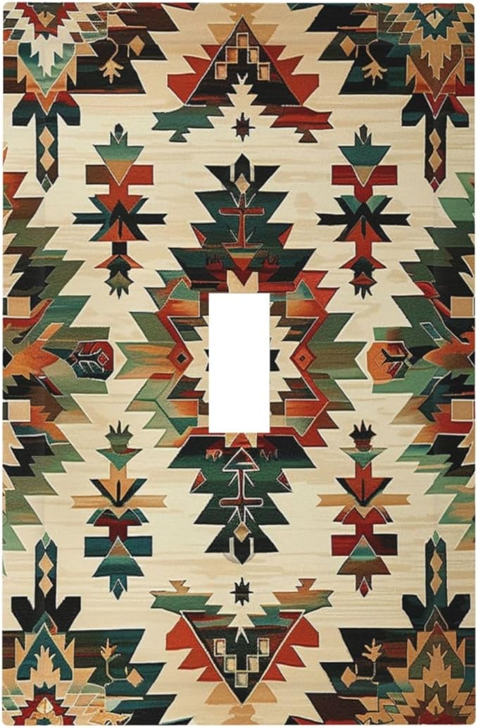 Decorative Light Switch Cover Southwest Rustic American Indian Aztec Boho 1 Gang Single Toggle Device Electrical Faceplate Switchplates Decorator Outlet Wall Plate for Bed Room Decor
