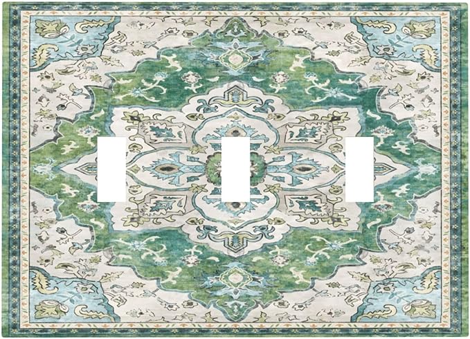Sage Green Boho Vintage Floral Decorative Switch Plates 3 Gang Wall Plate Triple Toggle Light Switch Cover Faceplate Electrical Wall Panels for Bedroom Living Room Decor