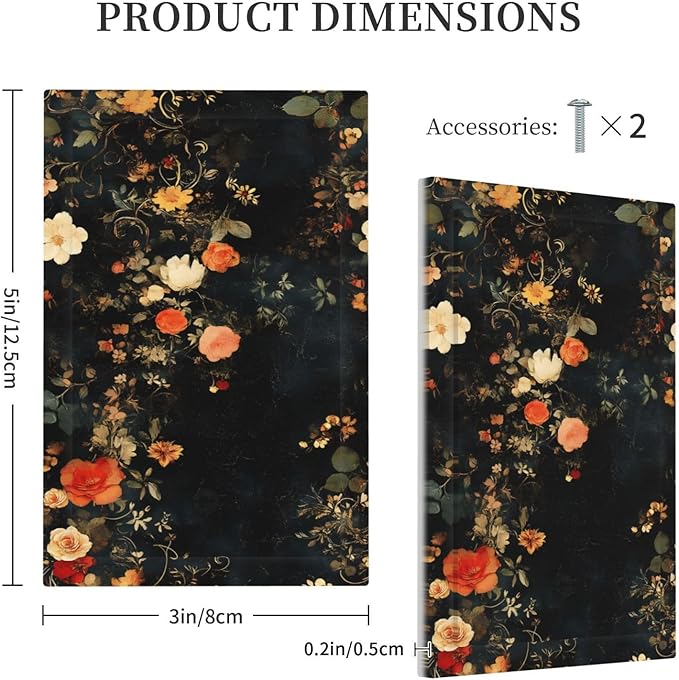 Vintage Orange Pink Black Roses Floral Flower Light Switch Cover Plate 1 Gang No Device Blank Electrical Wall Plates Faceplate Decorative Switch Plate Covers for Farmhouse Bedroom Decor
