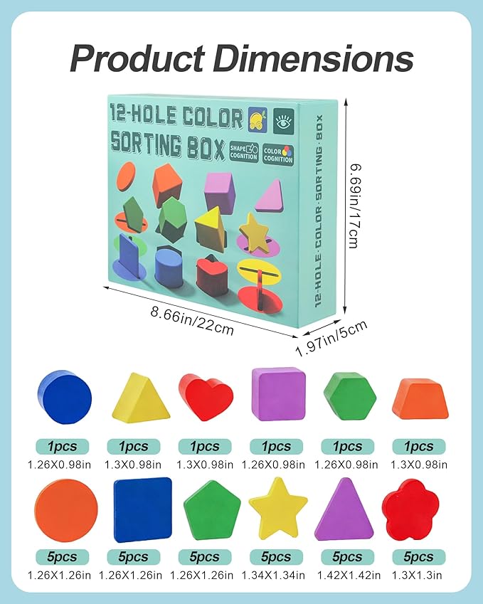 Dementia Activities for Seniors - Geometric,Colors & 12-Hold Color Shape Sorting Box Game | Memory & Cognitive Training Puzzle | Ideal Alzheimer's Sensory Gift for Elderly