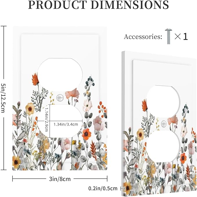 Outlet Covers Colorful Wildflowers Boho Vintage Floral 1 Gang Duplex Light Switch Cover Decorative Switch Plates Electrical Receptacle Faceplate Wall Plate For Bed Room Living Room Decor
