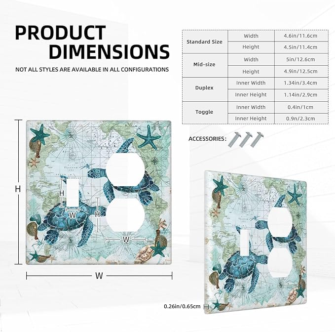 Wallplates Nautical Green Sea Turtles Beach Blue Ocean 1 Toggle 1 Duplex Switch Plate Electrical Gfci Faceplate Decorative Light Switch Covers For Bathroom Kids Room Decor