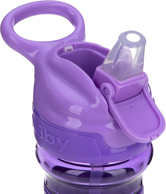 Nuby Thirsty Kids Push Button Flip-it Soft Spout on The Go Water Bottle with Easy Grip Band, 12oz, Unicorn