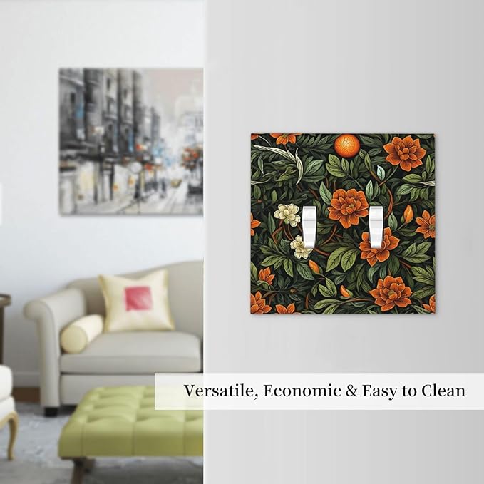 Light Switch Cover Plate William Morris Orange Flowers Rustic Leaves Floral 2 Gang Double Toggle Decorative Switch Plates Wall Plates Electrical Faceplate for Bathroom Bedroom Decor
