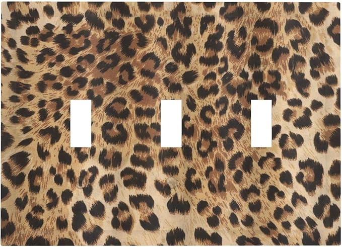 Classic Leopard Cheetah 3 Gang Triple Toggle Light Switch Wall Plate Cover Decorative Electrical Faceplate For Girls Boys Home Bedroom Decorate Large Size 6.7" x 4.8
