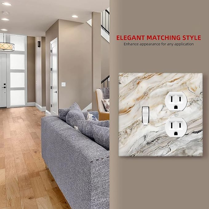 Matte Beige Gold Marble Granite Abstract Print Wallplates 1 Toggle 1 Duplex Switch Plate Electrical GFCI Faceplate Decorative Light Switch Covers for Bathroom Kitchen Decor
