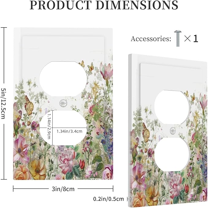 Outlet Covers Boho Wildflower Colorful Floral Butterfly 1 Gang Duplex Light Switch Cover Decorative Switch Plates Electrical Receptacle Faceplate Wall Plate For Bed Room Living Room