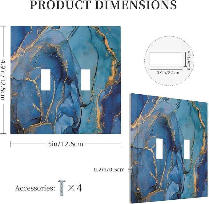 Blue Marble 2 Gang Double Toggle Light Switch Cover Decorative Electrical Switchplate Faceplate Modern Ombre Watercolor Ink Art Faceplate for Kitchen Bedroom Bathroom Standard Size