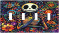 Light Switch Covers Colorful Flowers Abstract Skull Quad Toggle Electrical Faceplate 4 Gang Wall Plate Decorative Switch Plates For Home Living Room Decor