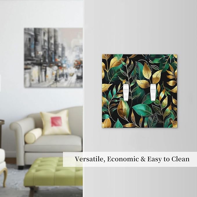 Decorative Switch Plates Vintage Dark Green Vine Leaf Golden Plants 2 Gang Double Toggle Outlet Light Switch Cover Wall Plate Electrical Faceplate for Bed Room Cabin Decor