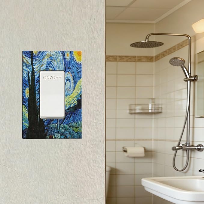 Van Gogh The Starry Night Single Rocker Switch Cover - 1-Gang Standard US Size Post-Impressionist Masterpiece Light Switch Covers, Swirling Night Sky for Living Room Decor