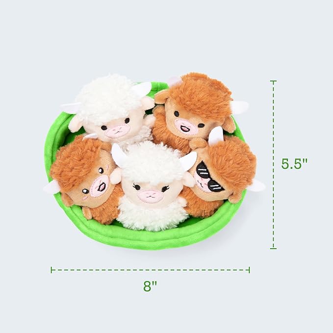 Emotional Support Highland Cows by Relatable, Cuddly Stuffed Animals and Plushies Set, Small Gifts for Mom, Includes 5 Highland Cows Plush Toys with Carrying Basket