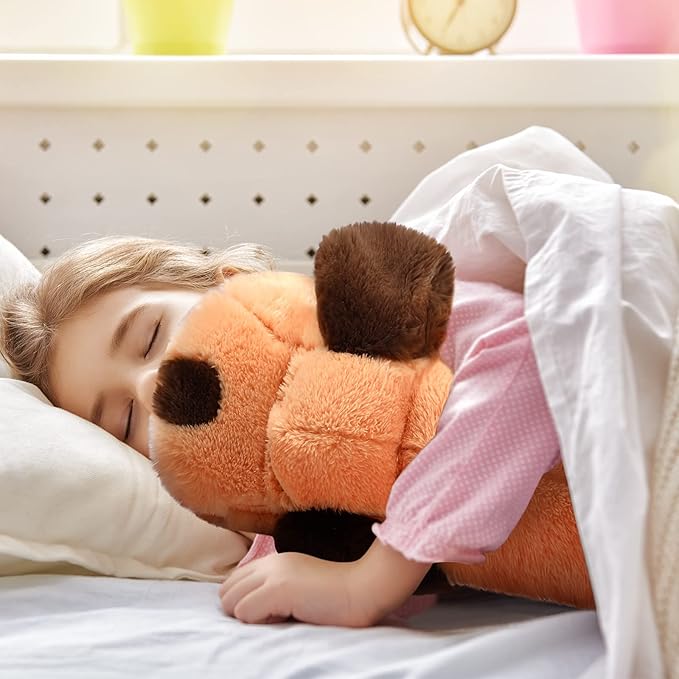 Queekay Dog Body Pillow Stuffed Animals Plush Long Body Pillow for Dogs Large Sleeping Hugging Puppy Cushion Gift for Birthday Party(23.6 Inch,Brown)
