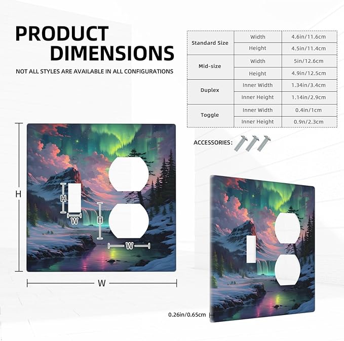 Snow Mountain Aurora Waterfalls Rivers Forest Wallplates 1 Toggle 1 Duplex Switch Plate Electrical GFCI Faceplate Decorative Light Switch Covers for Bedroom Living Room Decor