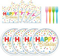72Pcs Happy Birthday Plates and Napkins, Pink Polka Dot Themed Paper Plates Napkins Disposable Tableware Set for Birthday Party Decorations Supplies