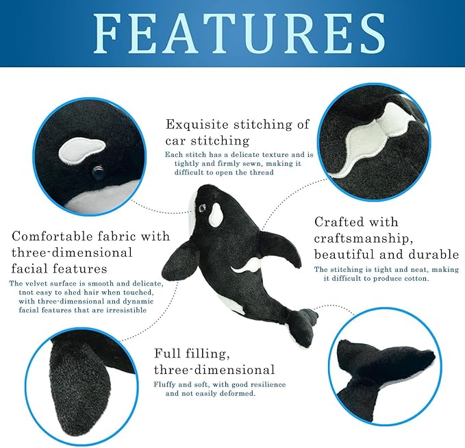 Make My Day Premium Orca Stuffed Animal - 11.8 Inches Orca Whale Plush Easter Gifts for Kids, Plush Toy Killer Whale Shark Stuffed Animal Gifts for Babies, Toddlers