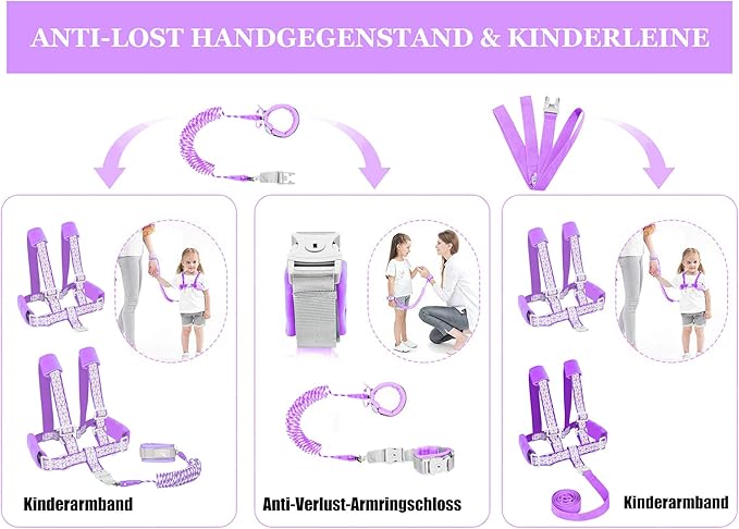 Toddler Leash for Walking, Toddler Safety Harnesses Leashes, Safety Harness with Lock for Kids, Anti Lost Wrist Link for Toddlers ，Upgrade with Reflective Tape Liner（6.5ft）for Kids