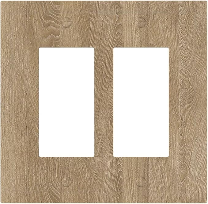 Decorative Outlet Covers Light Brown Wood Grain 2 Gang Double Rocker Light Switch Cover Plate Electrical Switch Plate Cover Decorate GFCI Wall Plate for Farmhouse Cabin Decor