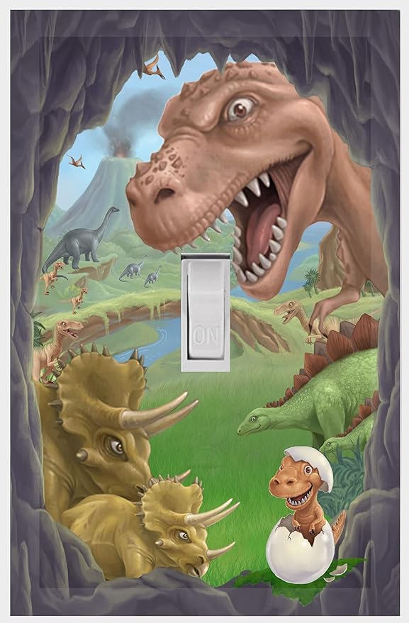 Dinosaur DIY Decor Boys Bedroom, Decorative Light Switch Cover Plate for Kids Room, Nursery Toddler Room Playroom (Dinosaur)