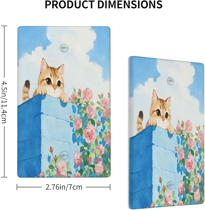 Cat Flower No Device Blank Wall Plate Decorative 1 Gang Light Switch Covers Electrical Switchplate Home Decorate Faceplat for Bathroom Bedroom Kitchen Room 4.5 x 2.76 Inch