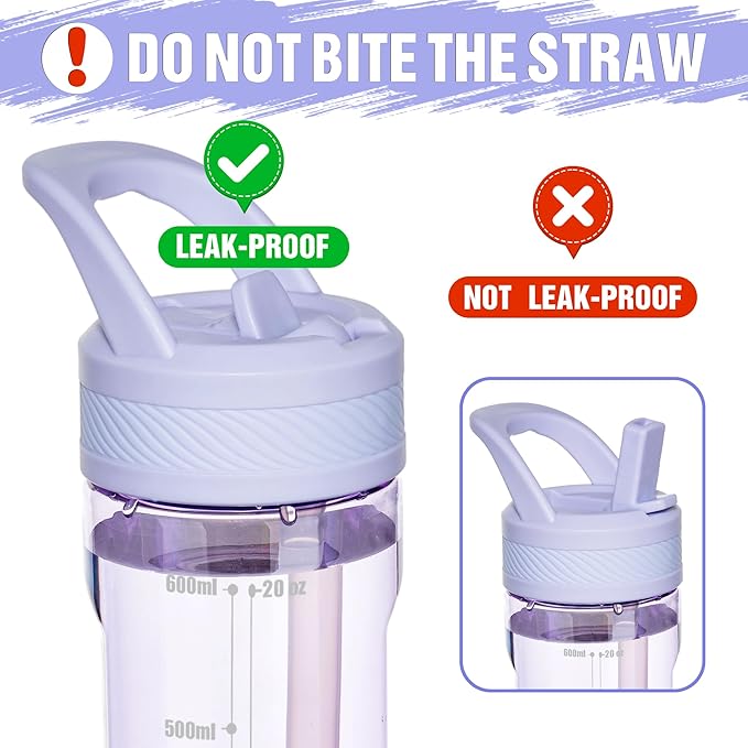 OLDLEY 20 kids Water Bottle with Straw,Tritan BPA-Free,Leak-Proof Design for Travel, Home, School, (Purple)