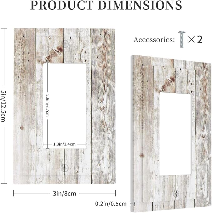 Vintage Light Wood Retro Rustic White Gray Oak Print Decorative Outlet Covers 1 Gang Single Rocker Light Switch Cover Plate Wall Plates GFCI Faceplate for Farmhouse Home Decor
