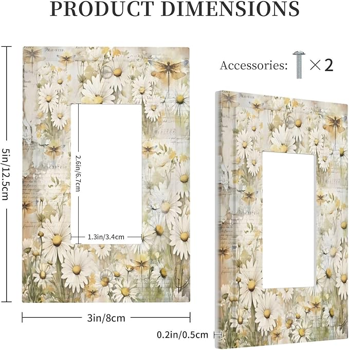 Vintage Letter Paper Wildflowers Dragonfly Daisy Floral Decorative Outlet Covers 1 Gang Single Rocker Light Switch Cover Plate Wall Plates GFCI Faceplate for Farmhouse Bedroom Decor