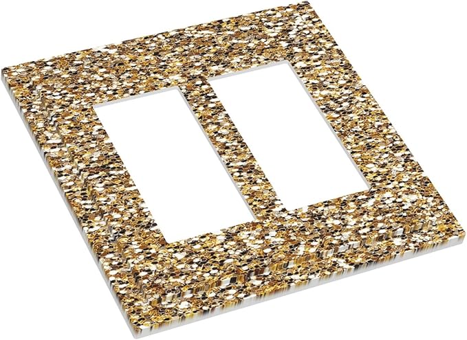 Decorative Outlet Covers Gold Glitter Sequins 2 Gang Double Rocker Light Switch Cover Plate Electrical Switch Plate Cover Decorate GFCI Wall Plate for Bedroom Cabin Decor