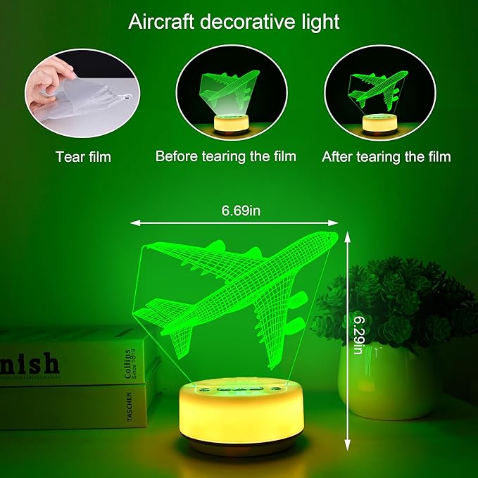 Airplane Gifts Night Light for Kids，Plane Decor Bedside Lamp for Bedroom，Aircrafts Night Light with 14 Color & Remote + Dim Function + Timer (1H/3H/6H)，Aviation Gift Birthday Gifts for Boys & Girls