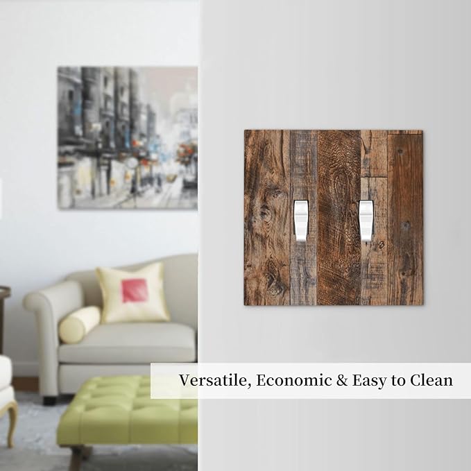 Vintage Board Rustic Brown Wood Texture Decorative Switch Plates 2 Gang Double Toggle Outlet Light Switch Cover Wall Plate Electrical Faceplate for Farmhouse Home Decor