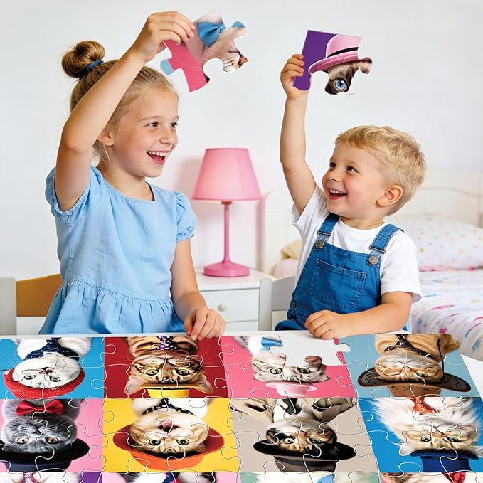 Jumbo Floor Puzzle for Kids,48 Piece Cat Jigsaw Puzzles,Pet Learning Educational Toys for Toddlers Ages 3-5,Children Easter Gift for Boy Girl Ages 4-8