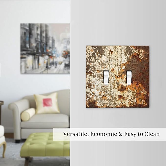 Decorative Switch Plates Vintage Metal Rust Texture Peeling Paint 2 Gang Double Toggle Outlet Light Switch Cover Wall Plate Electrical Faceplate For Farmhouse Cabin Decor