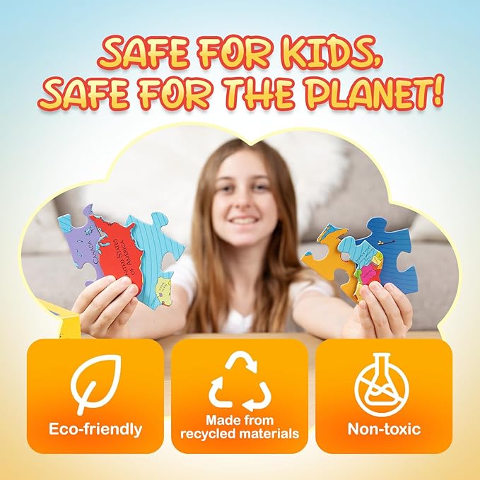 GeoToys GeoPuzzle, USA & Canada Jigsaw Puzzles, 69 Pc Geography Game & Map Puzzle, Educational Games & Kids Learning Activities, Puzzle Gifts for Children Ages 6-9, Fun Learning Toys for Kids