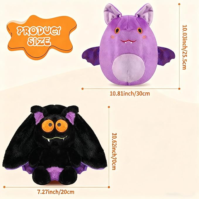 MIAODAM Bat Stuffed Animal Plush, 11inch Reversible Purple Bat Plushies, Cute Plush Toy Gift for Toddler Girls Boys