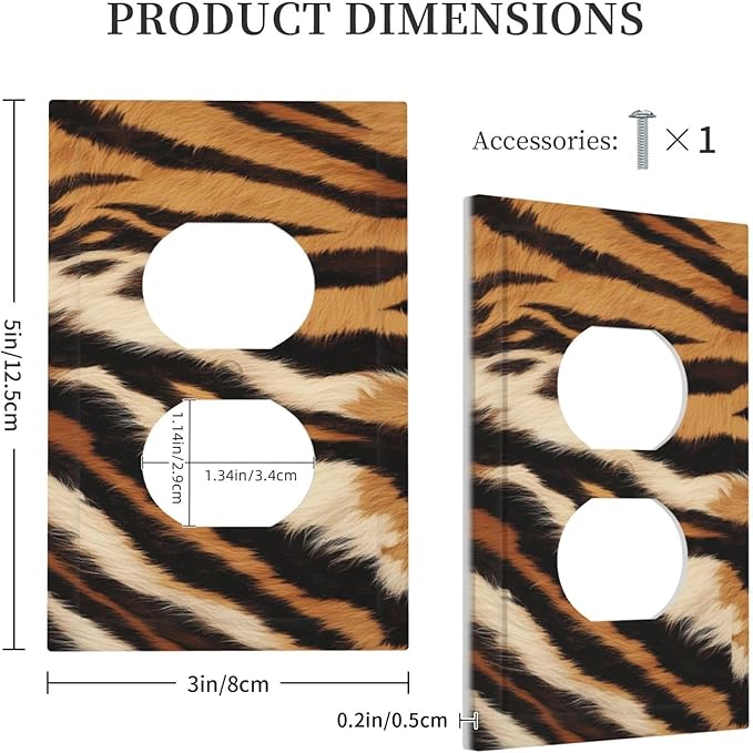 Tiger Texture Wild Animal Skin Pattern Print Outlet Covers 1 Gang Duplex Light Switch Cover Decorative Switch Plates Electrical Receptacle Faceplate Wall Plate for Kids Room Office Decor
