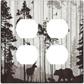 Decorative Outlet Covers Rustic Deer Hunting Forest Grey Wood Plank 2 Gang Wall Plate Double Duplex Light Switch Cover Switch Plate Covers Faceplate for Bedroom Home Decor
