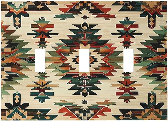 Decorative Switch Plates Southwest Rustic American Indian Aztec Boho 3 Gang Wall Plate Triple Toggle Light Switch Cover Faceplate Electrical Wall Panels for Bed Room living Room Decor