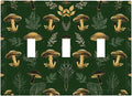 Decorative Light Switch Cover Plate Cute Gold Mushtroom Green Plant Leaf 3 Gang Wall Plates for Electrical Outlets Triple Toggle Switch Plate Covers Outlet Covers Faceplate for Home Decor