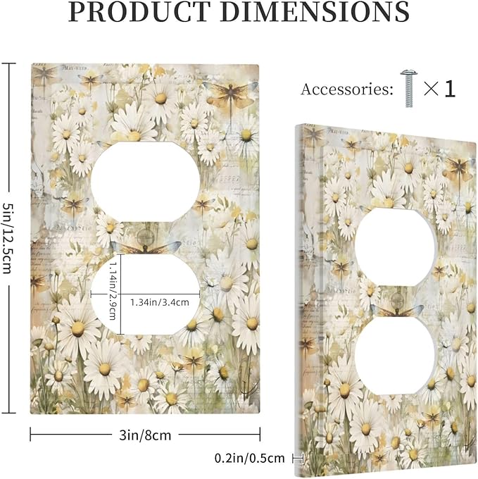 Vintage Letter Paper Wildflowers Dragonfly Daisy Floral Outlet Covers 1 Gang Duplex Light Switch Cover Decorative Switch Plates Electrical Receptacle Faceplate Wall Plate for Farmhouse Bedroom Decor