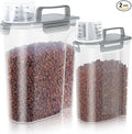LEAWALK (3+5LBS 2Pack Cat Dog Food Storage Container Upgraded Large Nozzle BPA-free, Plastic Pet Food Containers, With 4 Sealed Clasps/1 Measuring Cup/Handle Easy Clean and Carry (Clear Grey)